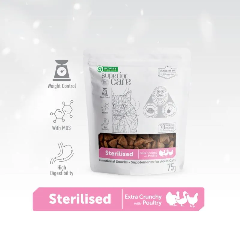 Nature's Protection Superior Care Sterilised Cat Treats For Adult Cats Of All Breeds Weight Control Extra Crunchy With Poultry