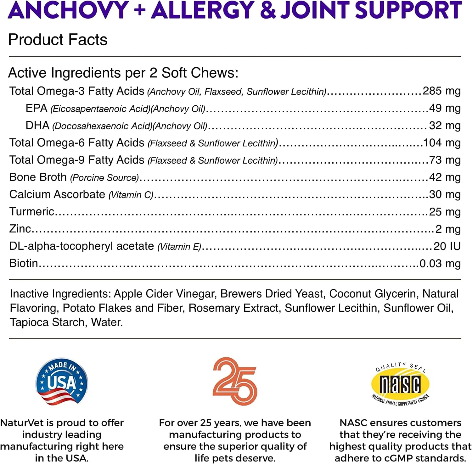 Naturvet Evolutions Anchovy   Allergy and Joint Support Soft Chews Dog Supplements - 90 Count