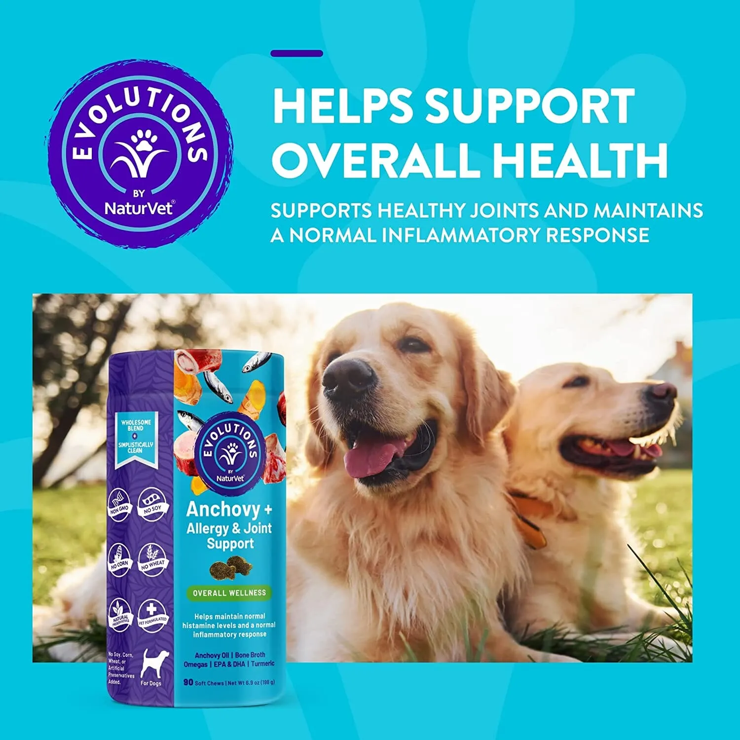 Naturvet Evolutions Anchovy   Allergy and Joint Support Soft Chews Dog Supplements - 90 Count