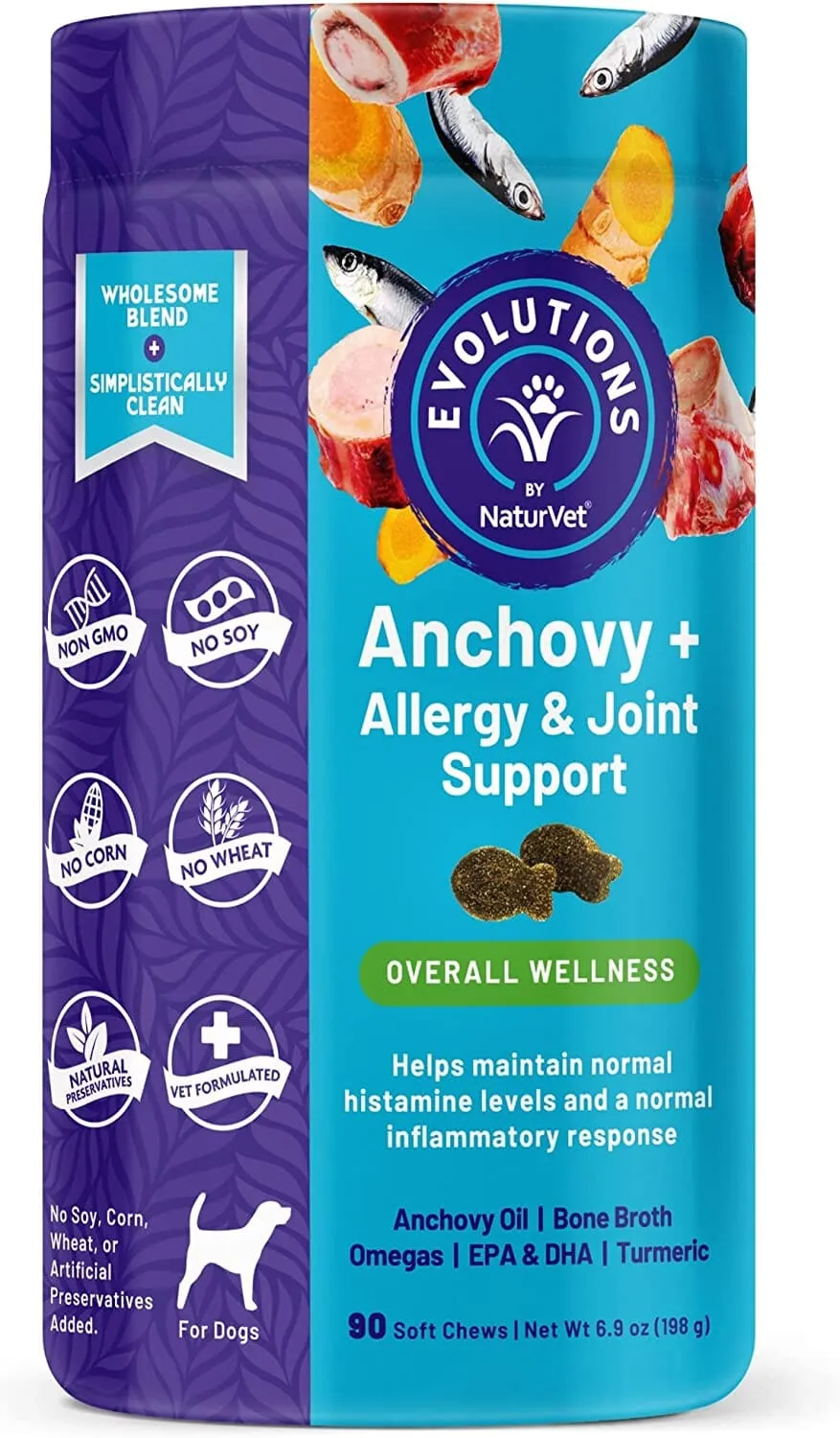 Naturvet Evolutions Anchovy   Allergy and Joint Support Soft Chews Dog Supplements - 90 Count