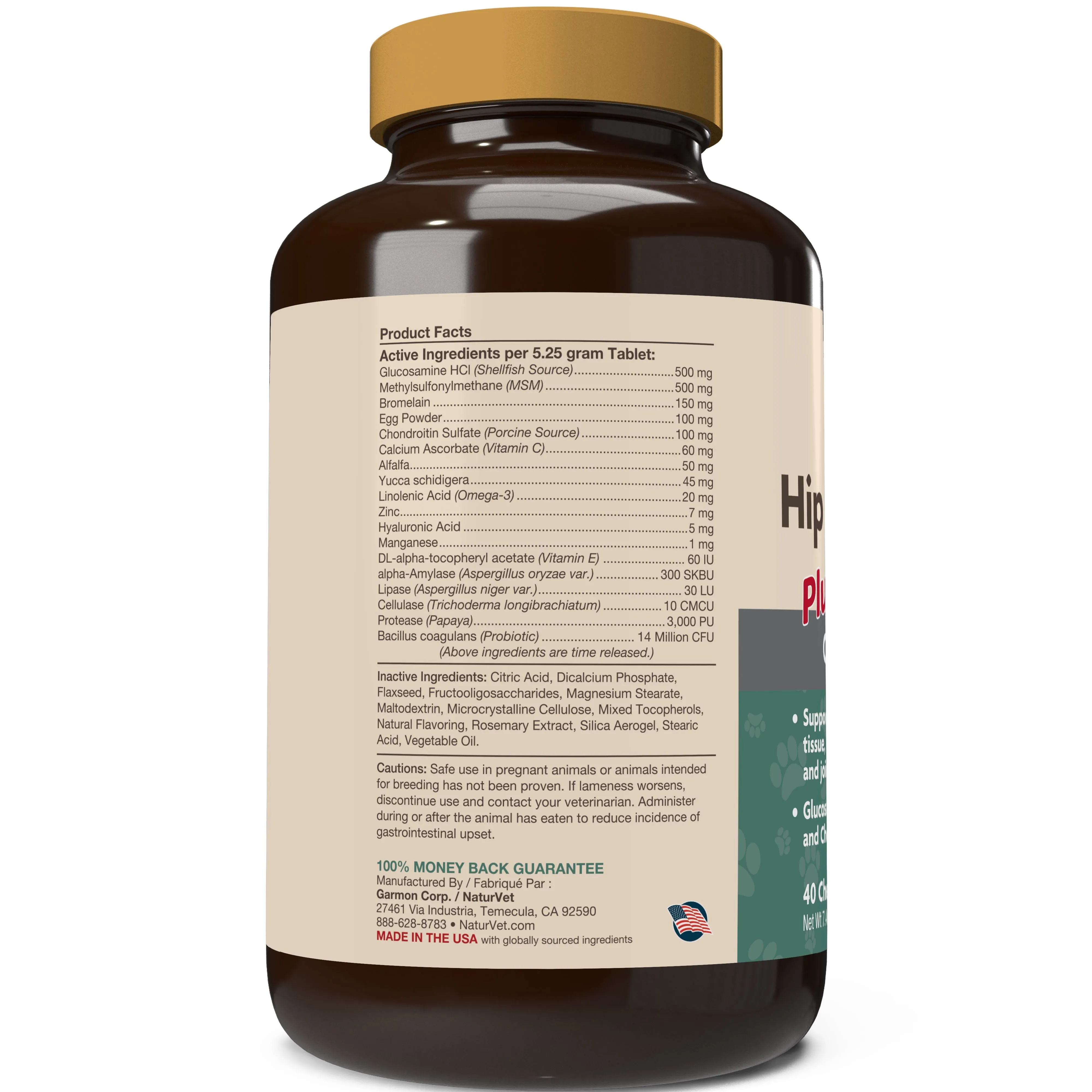 Naturvet Senior Hip & Joint Tablets TIME RELEASE Dog Supplements - 40 ct