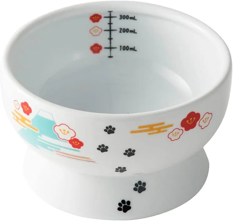Necoichi Raised Cat Water Bowl, Elevated, with Measurement Lines, Dishwasher and Microwave Safe, No.1 Seller in Japan! (Fuji Limited Edition, Regular)