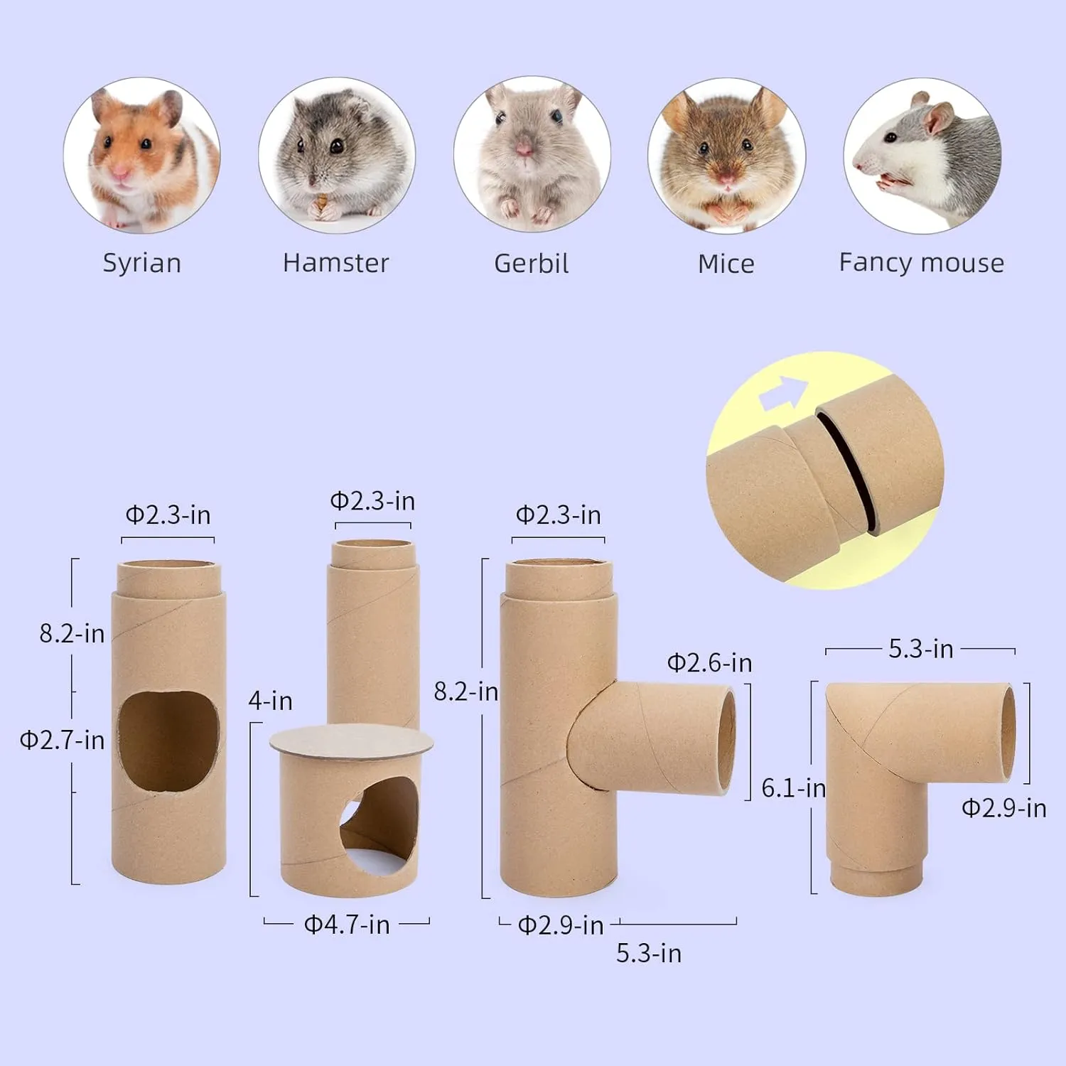 Niteangel Creative & Composable Hamster Tunnel - DIY & Build Unique Tube Burrow as Hideout for Small Sized Animals Like Hamsters Mouse Gerbils Mice (Whole Tunnel Set - Raw)