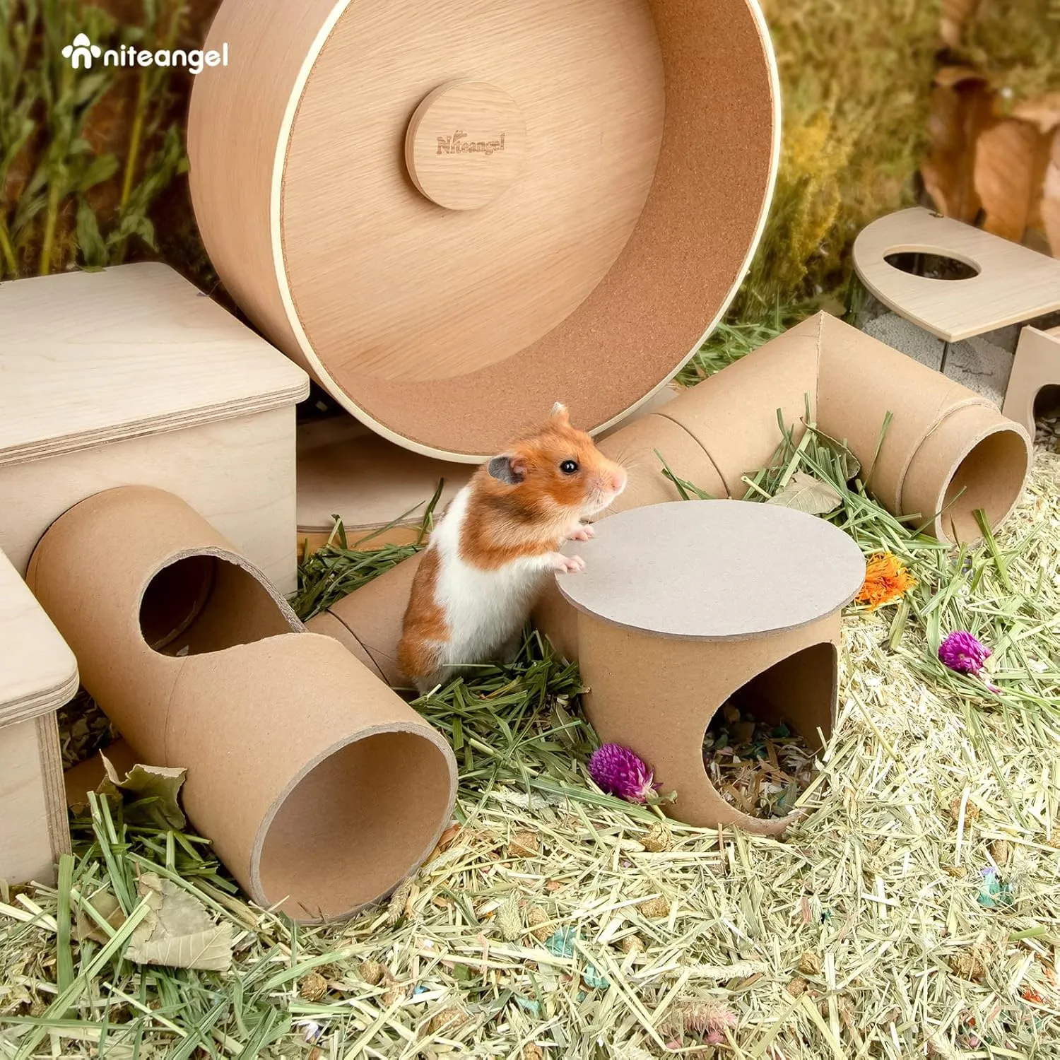 Niteangel Creative & Composable Hamster Tunnel - DIY & Build Unique Tube Burrow as Hideout for Small Sized Animals Like Hamsters Mouse Gerbils Mice (Whole Tunnel Set - Raw)