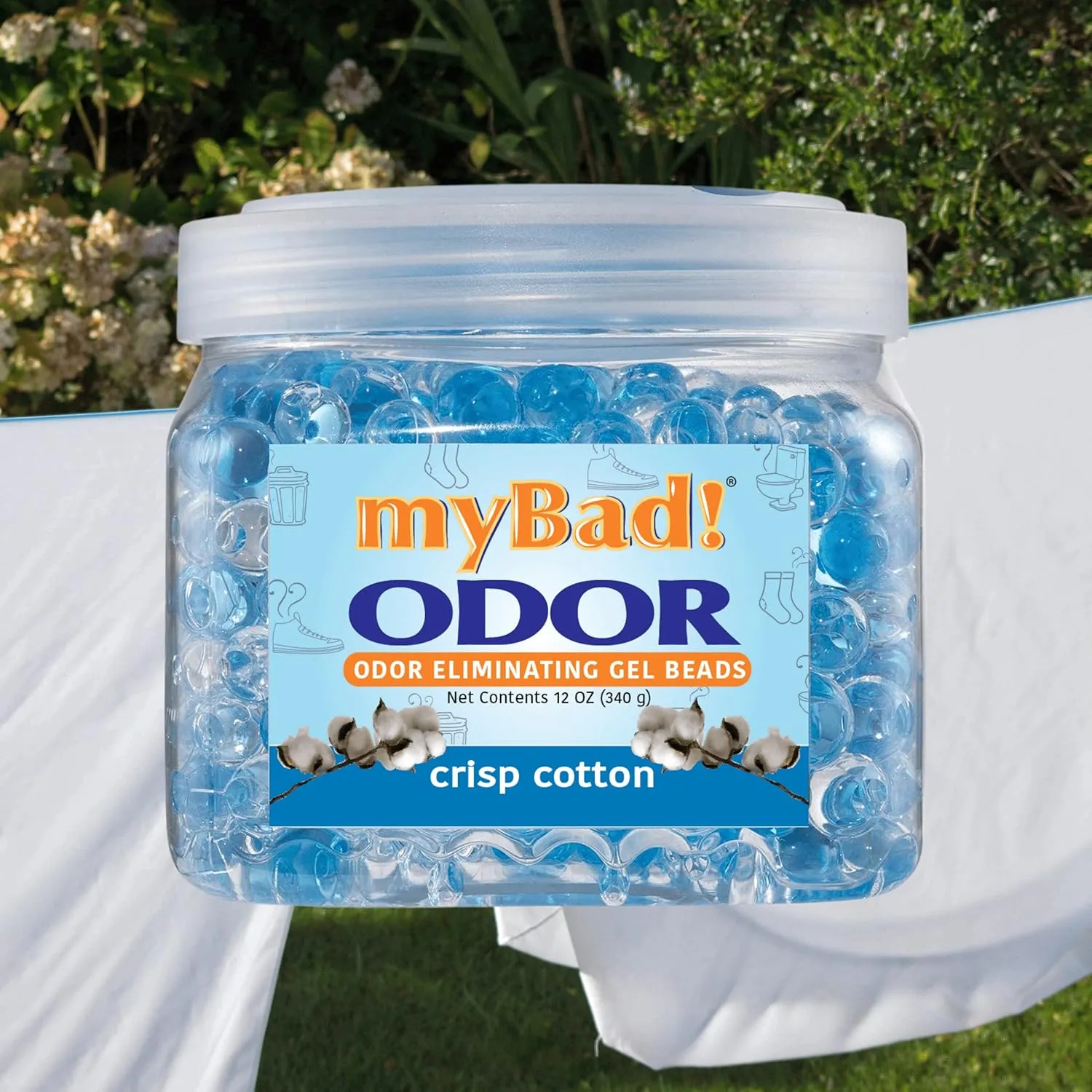 Odor Eliminator Essential Oil Gel Beads 12 oz - Air Freshener - Eliminates Smells in Bathroom, Pet Area, Closets, RVs, Pet Areas (Crisp Cotton, 1 Pack)