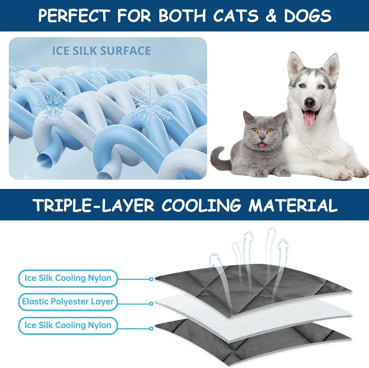 Paw Legend Dog Cooling Mat for Dogs Cat Cooling Pad for Dog Pet Cooling Mat Cooling Blanket Summer Cool Tech Fabric Washable Dog Sleeping Pad on Kennel Sofa Bed Floor Car Seats, Large, Gray