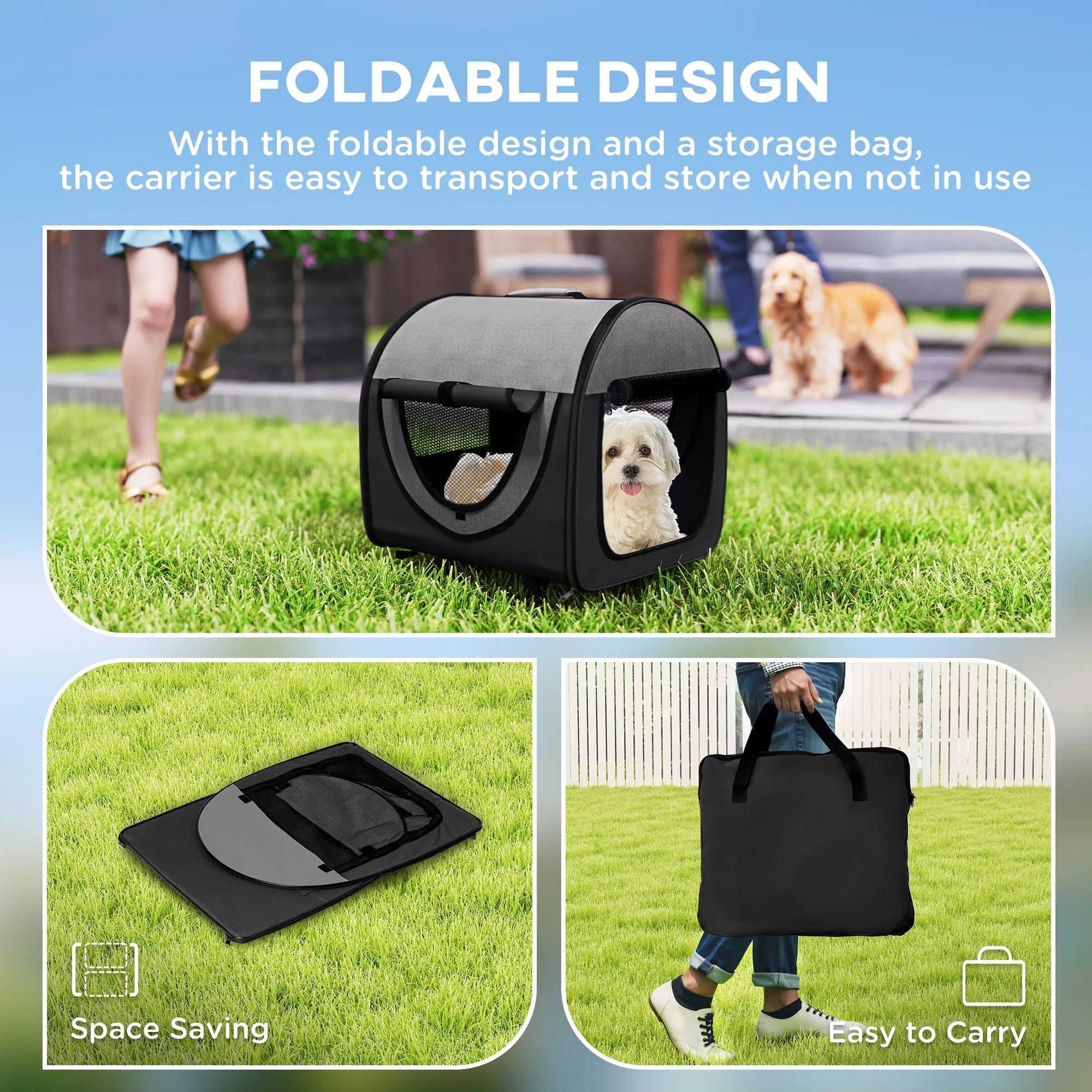 Pawhut Folding Fabric Soft Pet Crate, 46Lx36Wx41H cm - Black