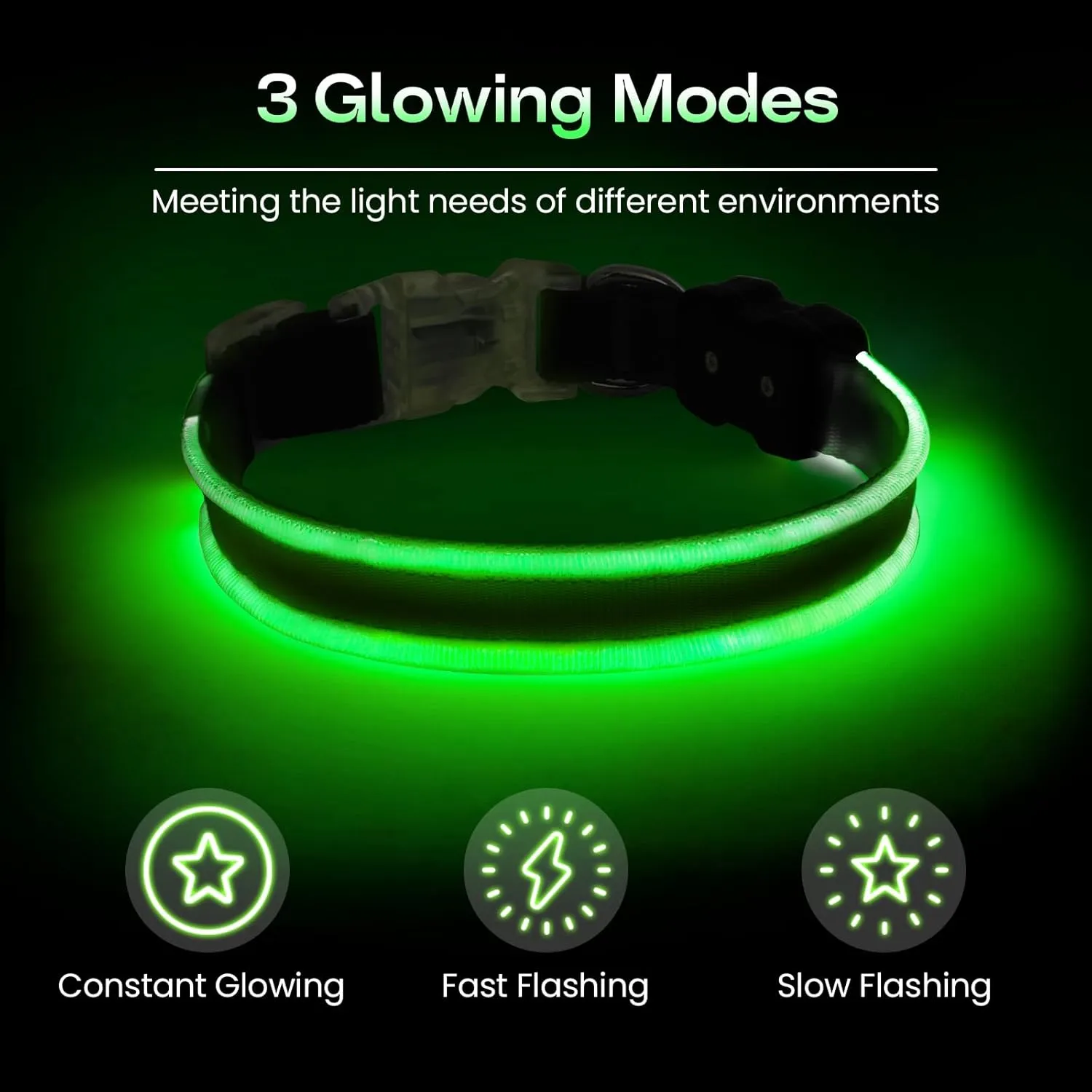 PcEoTllar Light up Dog Collars Rechargeable, LED Dog Collar Night Walking, Waterproof Flashing Glow in The Dark Dog Collars, Adjustable Dog Lights for Large Small Medium Dogs Green-L
