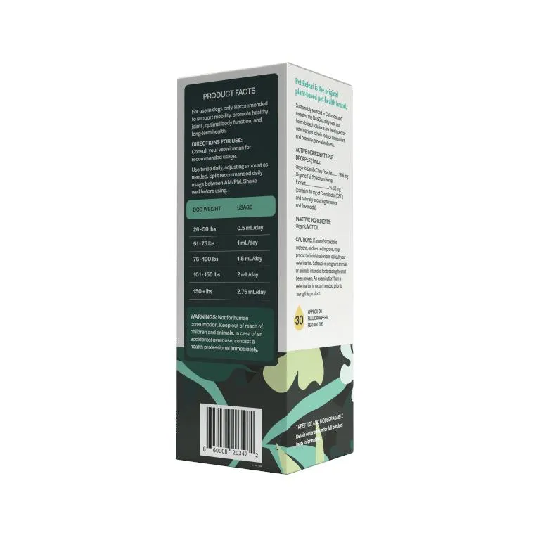 Pet Releaf Hip & Joint Organic 600 mg Hemp Oil Dog Supplements - 1 Oz Bottle