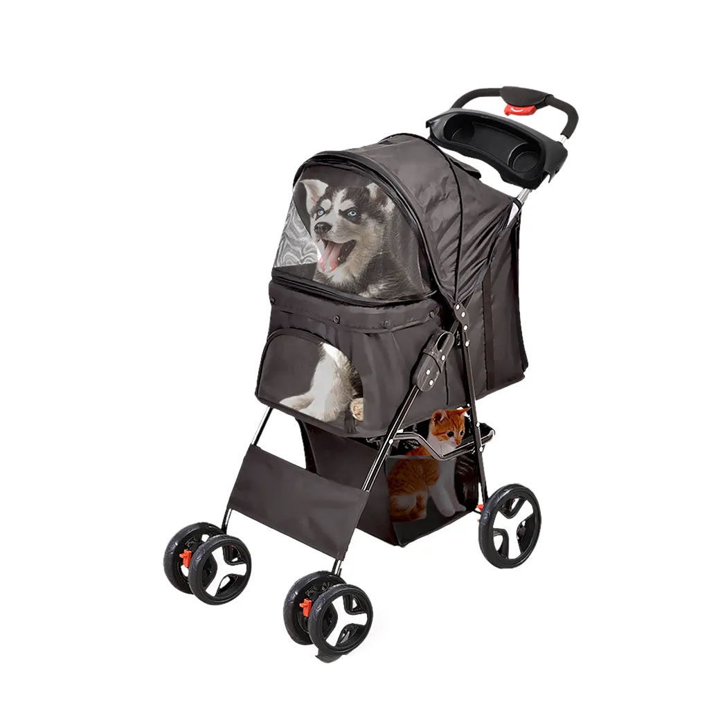 Pet Stroller 4 Wheels Dog Cat Cage Puppy Pushchair Travel Walk Carrier Pram