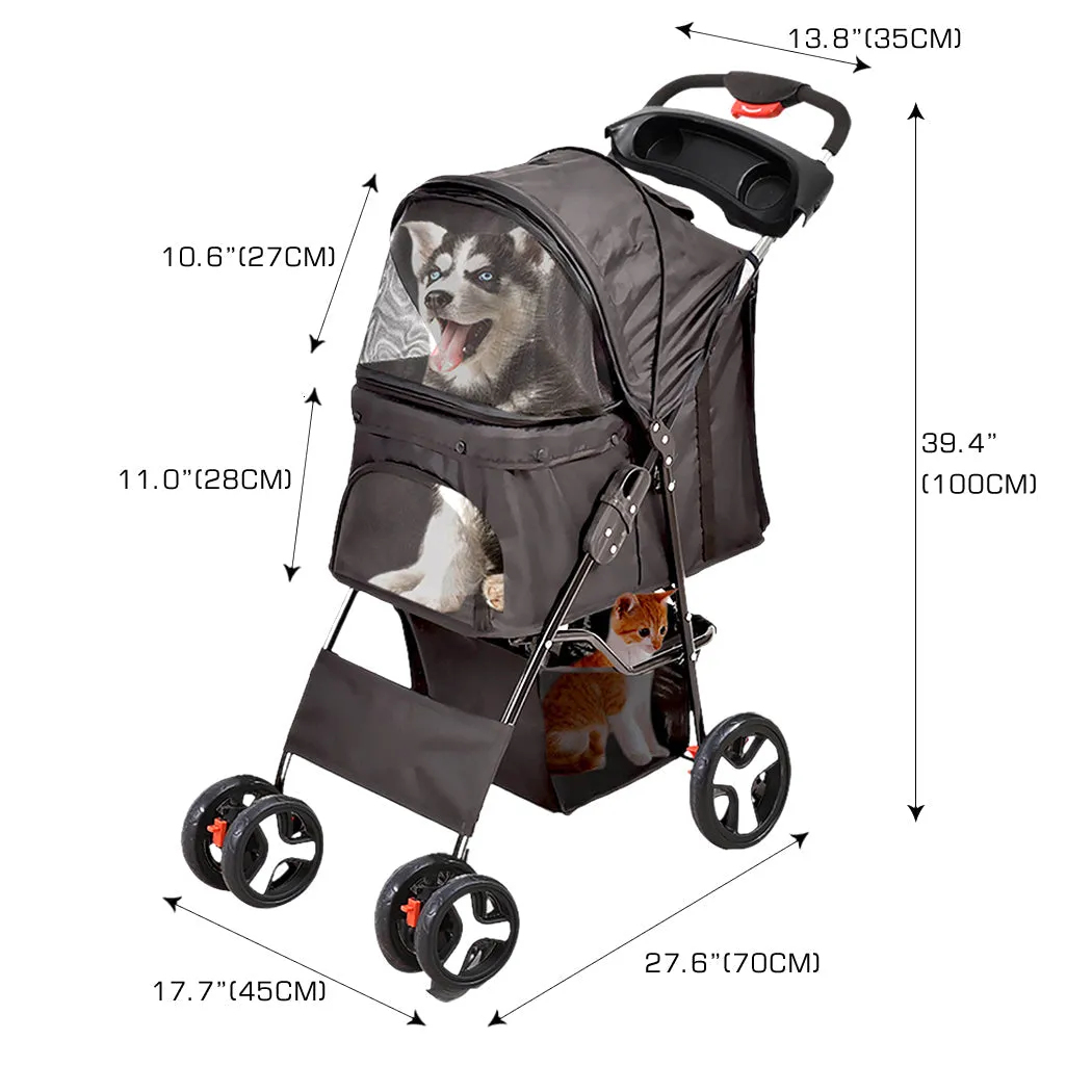 Pet Stroller 4 Wheels Dog Cat Cage Puppy Pushchair Travel Walk Carrier Pram