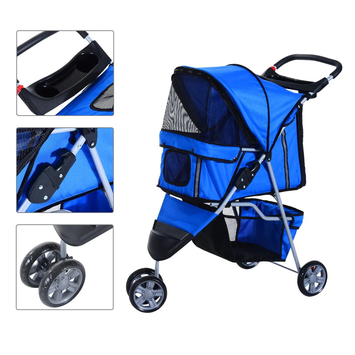 Pet Travel Stroller Blue Three Wheels