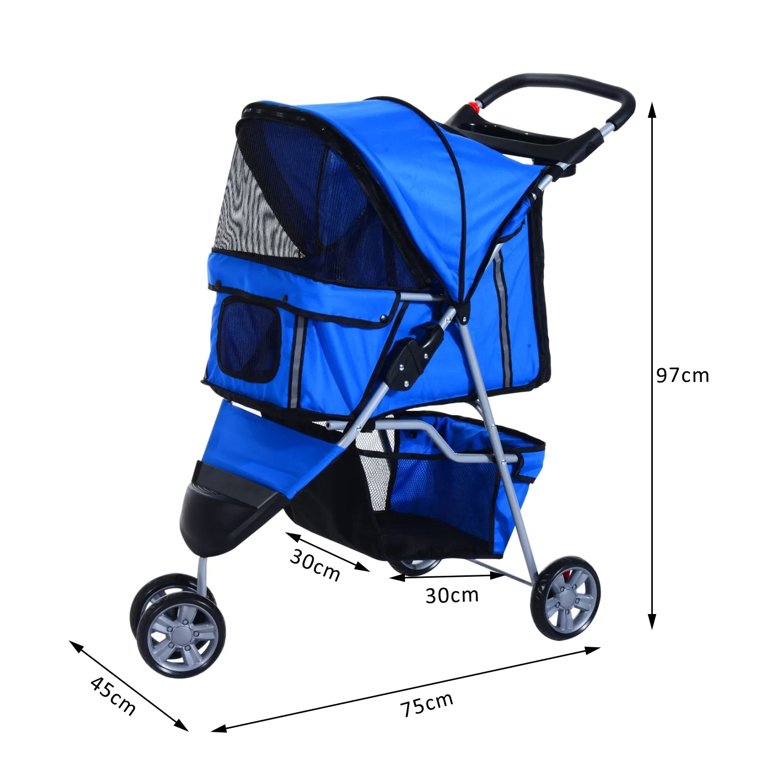 Pet Travel Stroller Blue Three Wheels