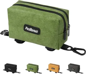 PetBonus Waterproof Dog Poop Bag Holder for leashes, Portable Pet Waste Bag Dispenser, 2 Pouches for Treat Holder and Walking Accessories, Fit All Leashes, Includes 1 Roll of Dog Poop Bags (Green)