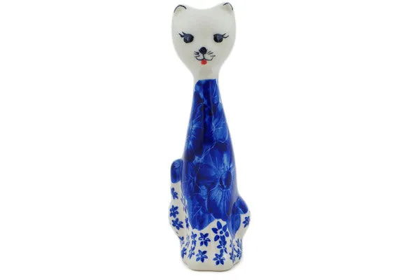 Polish Pottery 10" Cat Figurine Divine Cobalt UNIKAT