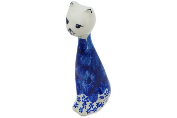 Polish Pottery 10" Cat Figurine Divine Cobalt UNIKAT