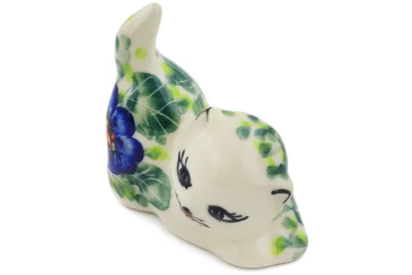 Polish Pottery 2" Cat Figurine Brilliant Butterfly Popp UNIKAT