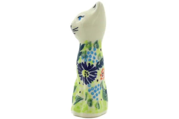 Polish Pottery 4" Cat Figurine Flor-De-Lis UNIKAT