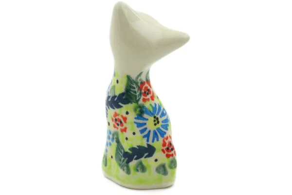Polish Pottery 4" Cat Figurine Flor-De-Lis UNIKAT