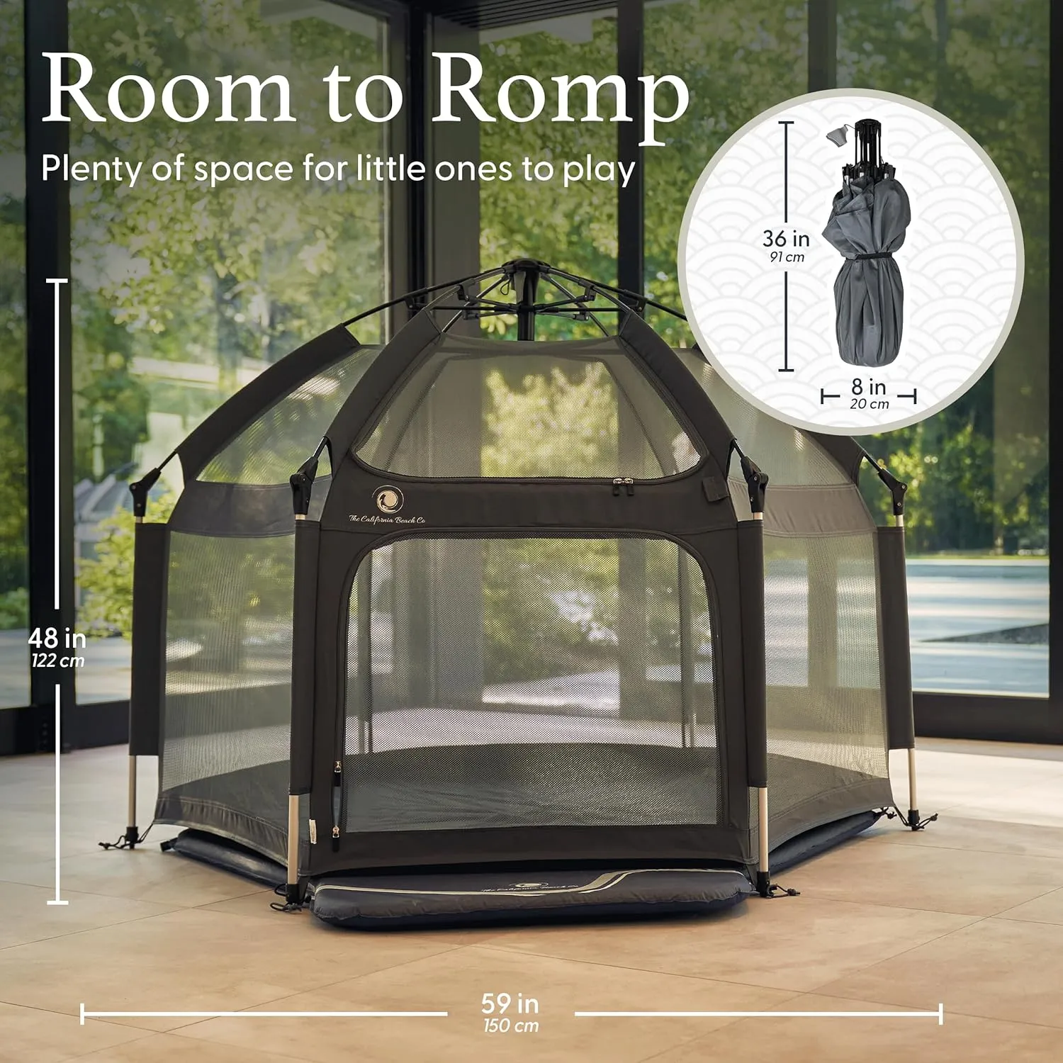 POP 'N GO PLAYPEN - Indoor & Outdoor Baby Playpen for Babies and Toddlers - Baby Beach Tent, Foldable, Portable W/Canopy, Travel Bag, & Mosquito Net - Pop Up Pack and Play Tent (Black)