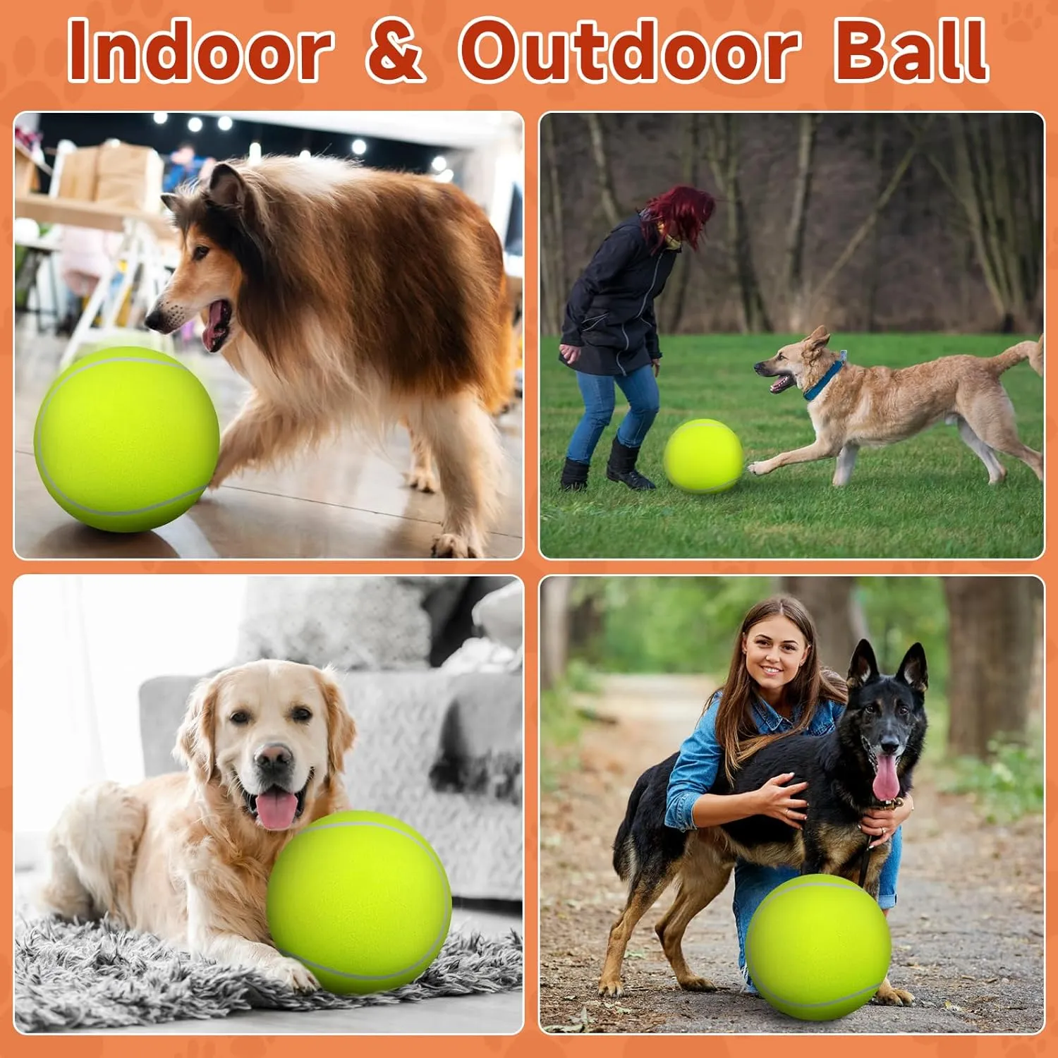 QDAN Giant Large Tennis Ball for Dogs: 9.5" Big Balls for Dog for Outdoor Play, Big Tennis Ball Dogs Toy, Tennis Ball for Small Medium Large Dog, Pet Balls, Yellow