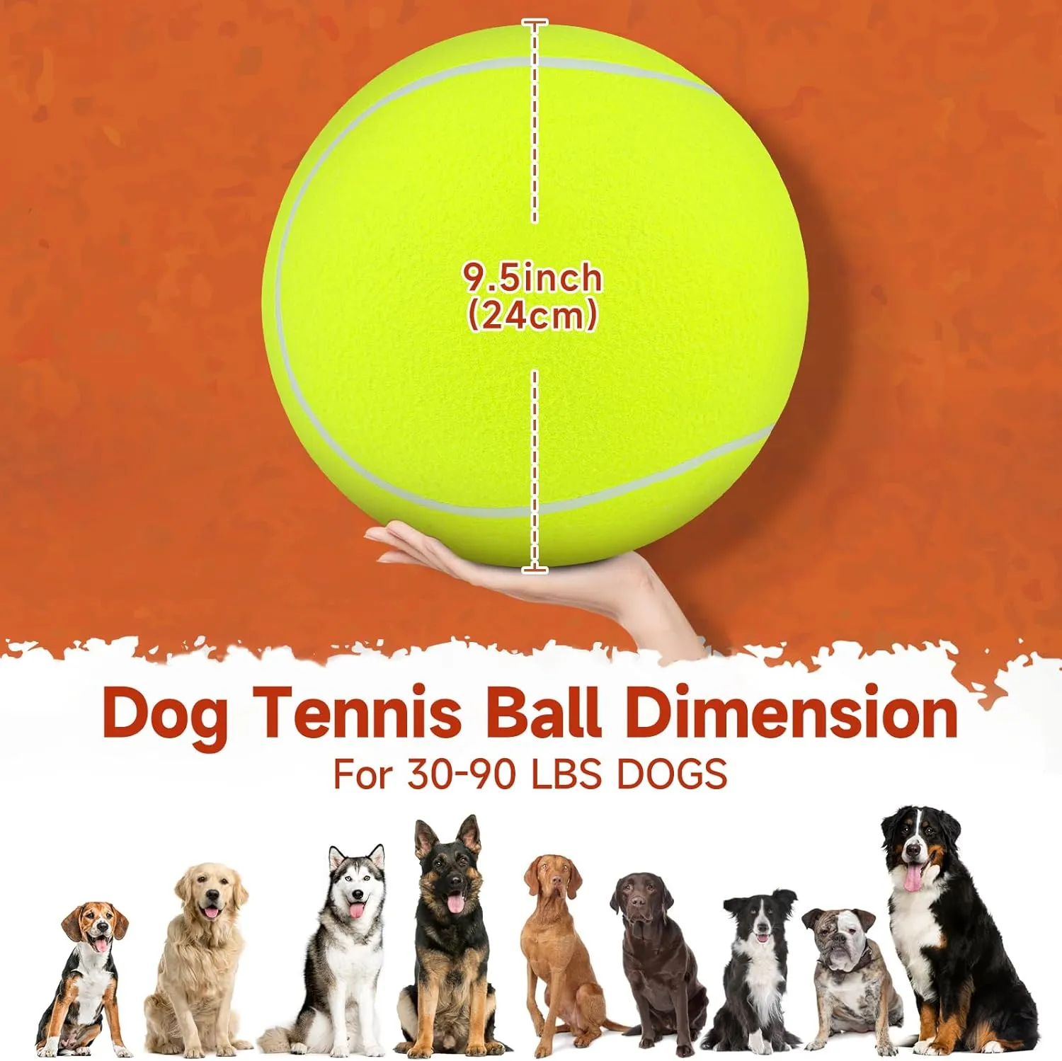 QDAN Giant Large Tennis Ball for Dogs: 9.5" Big Balls for Dog for Outdoor Play, Big Tennis Ball Dogs Toy, Tennis Ball for Small Medium Large Dog, Pet Balls, Yellow