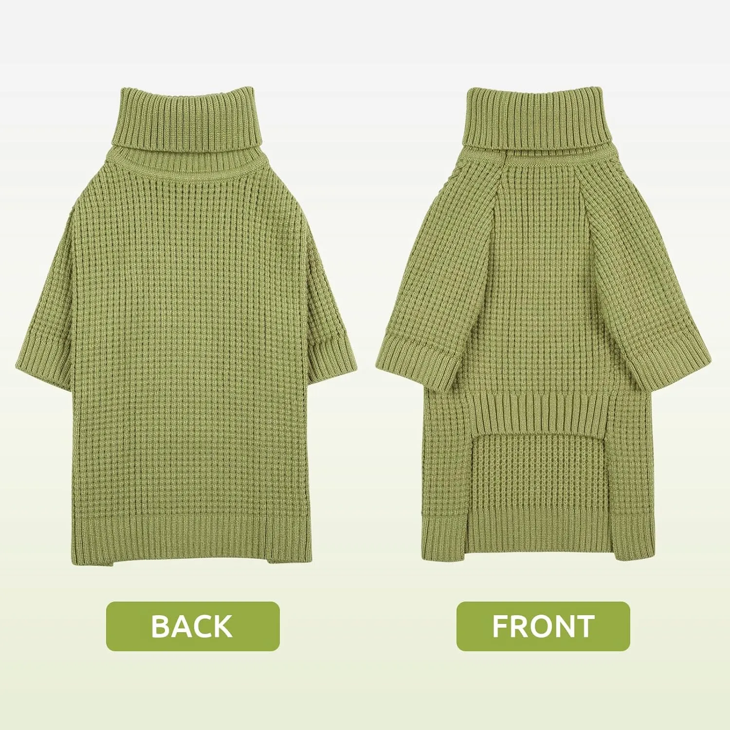 Queenmore Large Dog Sweater, Long Sleeve Dogs Sweater with Check Pattern, Fall Winter Warm Dog Sweaters for Large Breeds, Solid Pull-on Pet Sweaters, Green XL