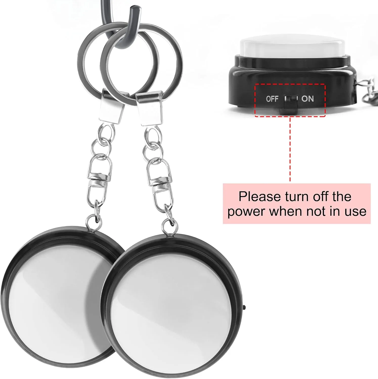 Recordable Talking Button with Keychain, 20s Voice Recording Time Sound Button Answer Buzzers Funny Buttons Record Your Own Words Also Used for Dog Pack of 2 - White and Black (Battery Included)