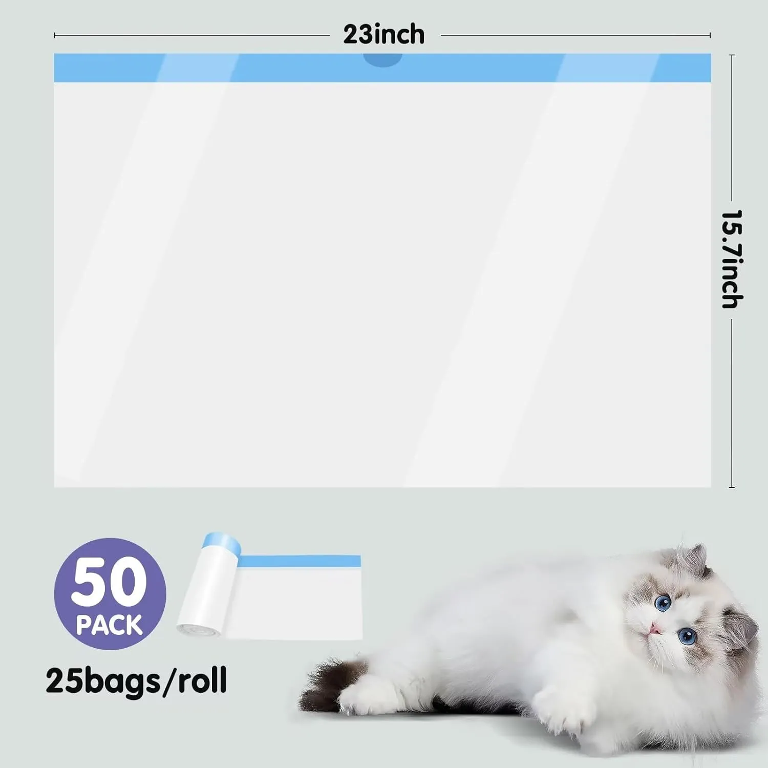 Sousia Cat Litter Box Liners - 50 Count Large Two-Way Drawstring Tear & Leak Resistant Unscented Waste Bag for Automatic Cat Litter box-2315.7"