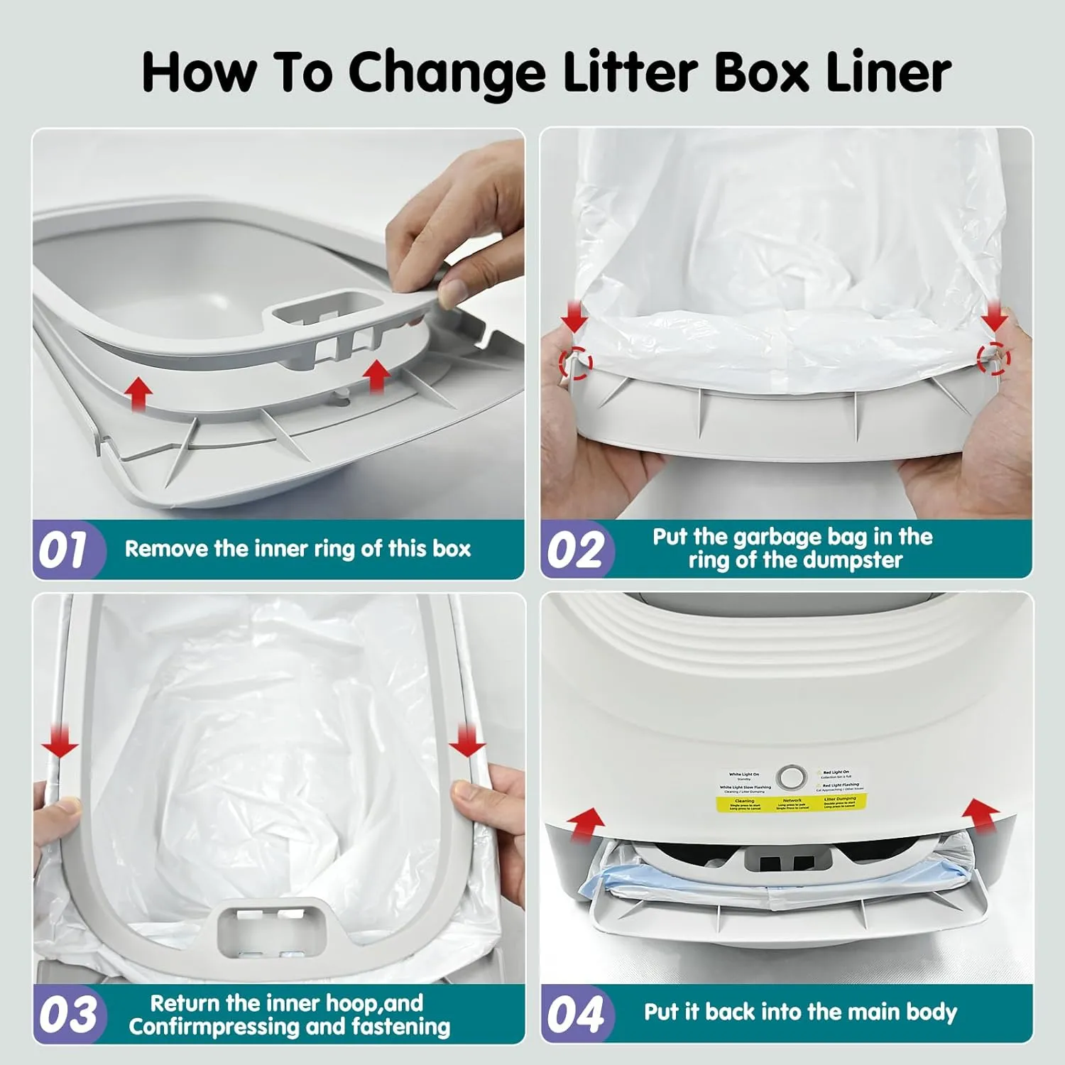 Sousia Cat Litter Box Liners - 50 Count Large Two-Way Drawstring Tear & Leak Resistant Unscented Waste Bag for Automatic Cat Litter box-2315.7"