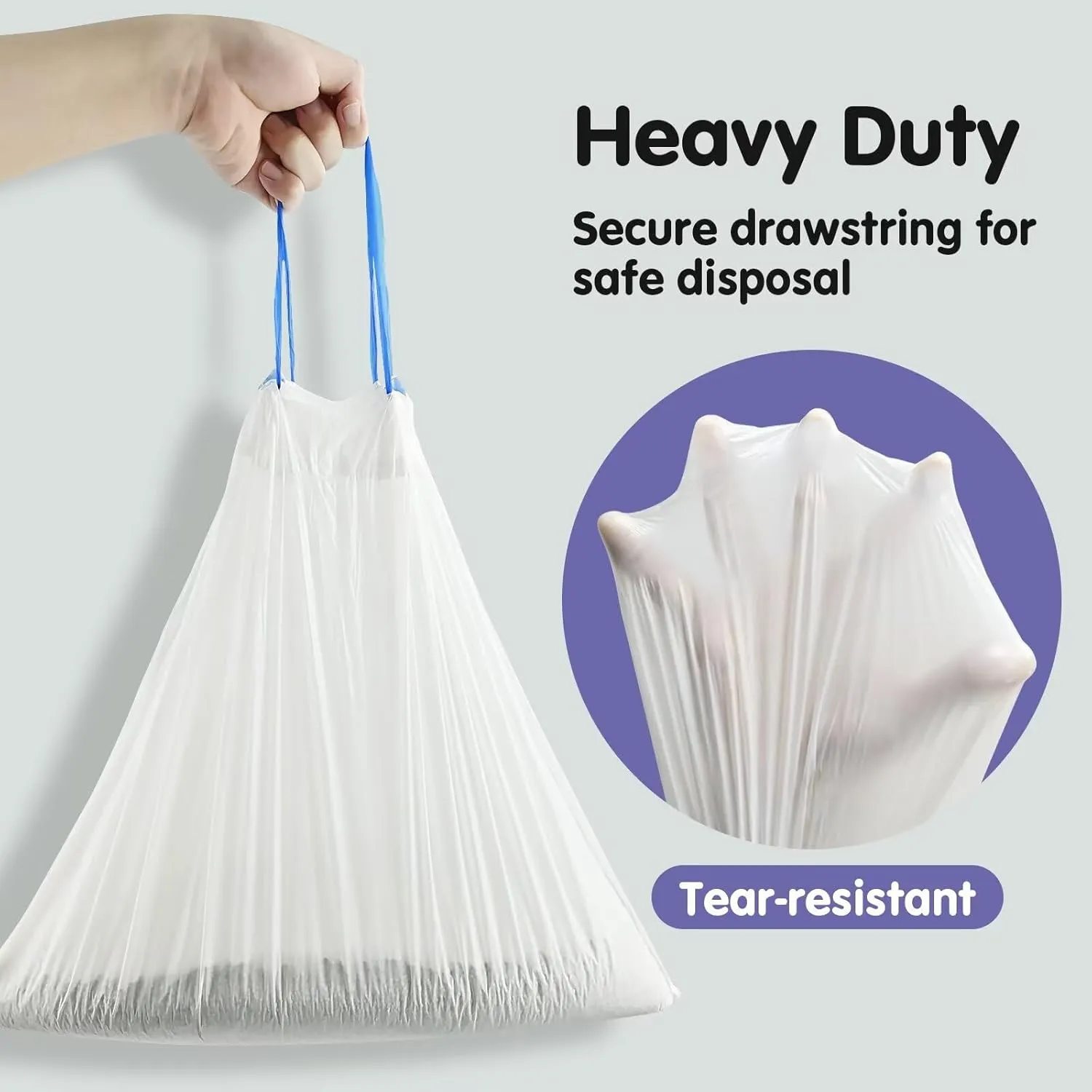 Sousia Cat Litter Box Liners - 50 Count Large Two-Way Drawstring Tear & Leak Resistant Unscented Waste Bag for Automatic Cat Litter box-2315.7"