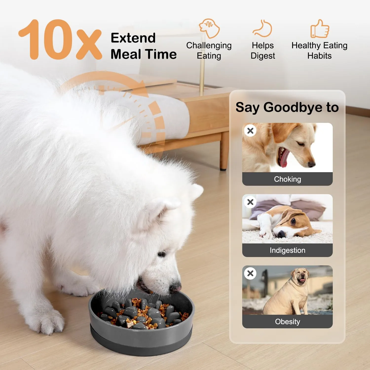 Sted Ceramic Slow Feeder Dog Bowl for Medium Large Breed, Puzzle Dog Food Bowl with Silicone Base, Maze Grey