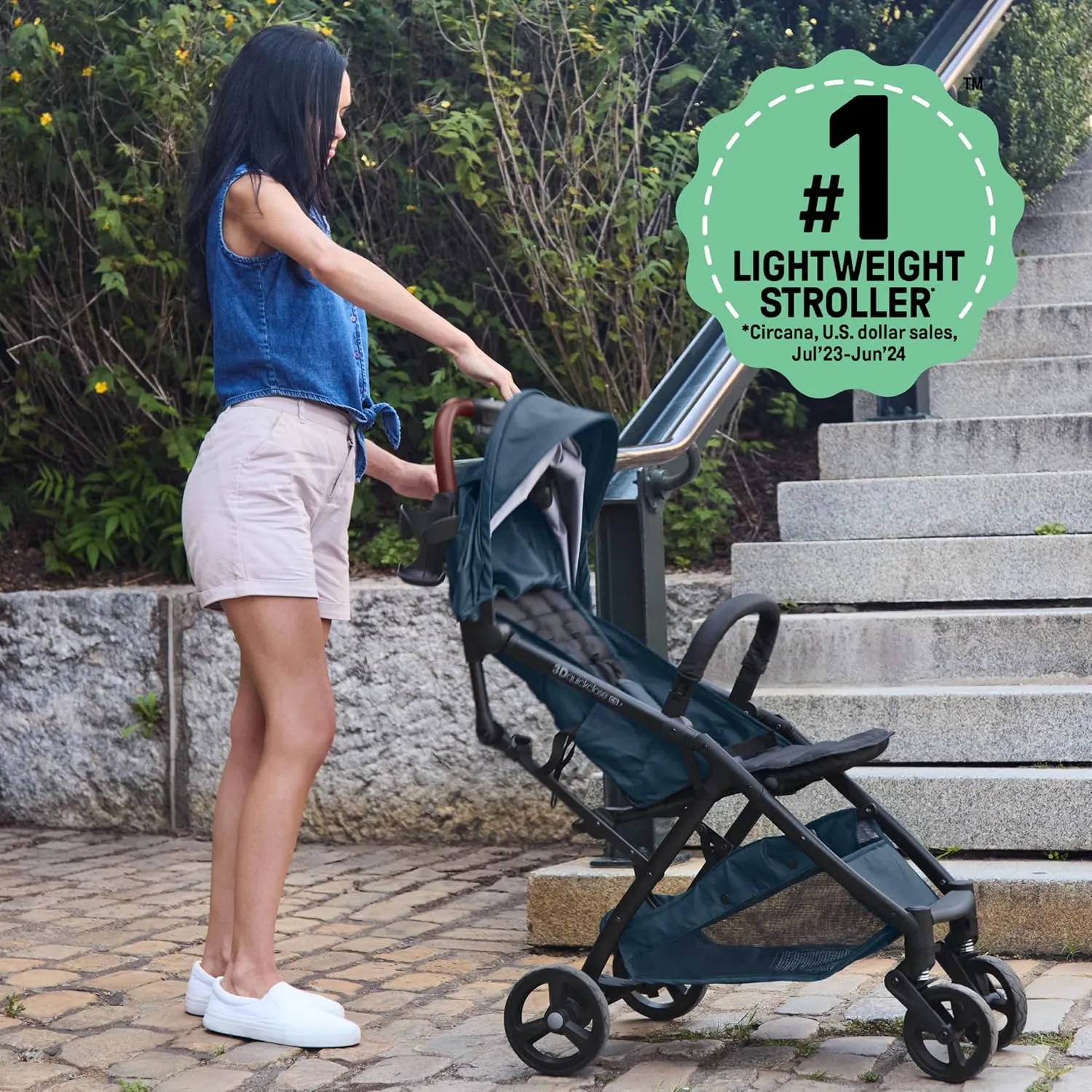 Summer Infant Ingenuity 3Dquickclose CS  Compact Fold Stroller  Lightweight Stroller with Oversized Canopy, Extra-Large Storage and Compact Fold, Deep Ocean