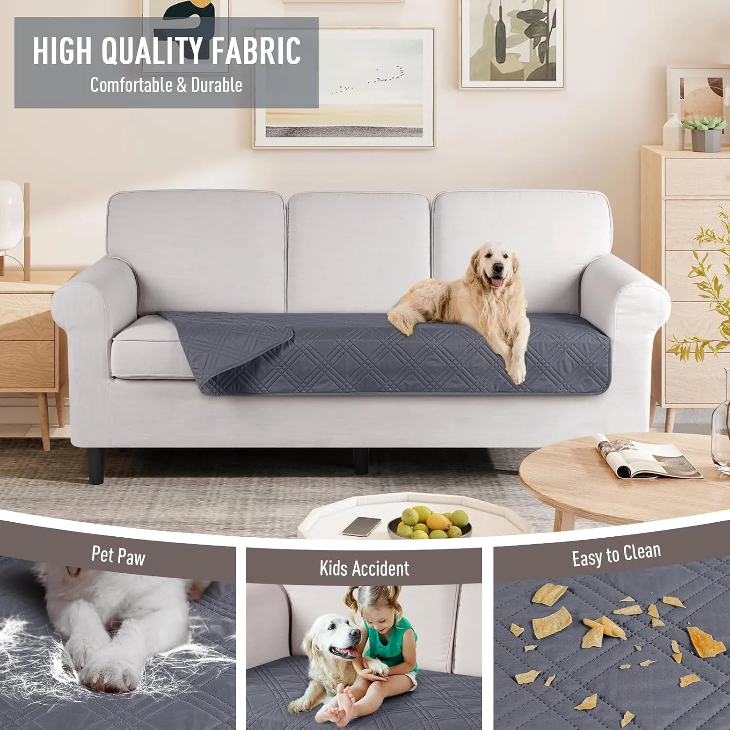TAOCOCO 100% Waterproof Reversible Couch Cushion Cover for Dogs & Pets - Chaise & Sectional Sofa U Shape Couch Furniture Protector - Dark Grey