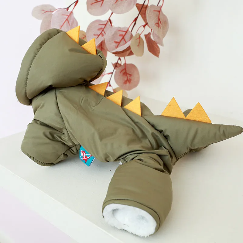 Thickened Warm Dinosaur Four legged Dog Fur Coat with Hat