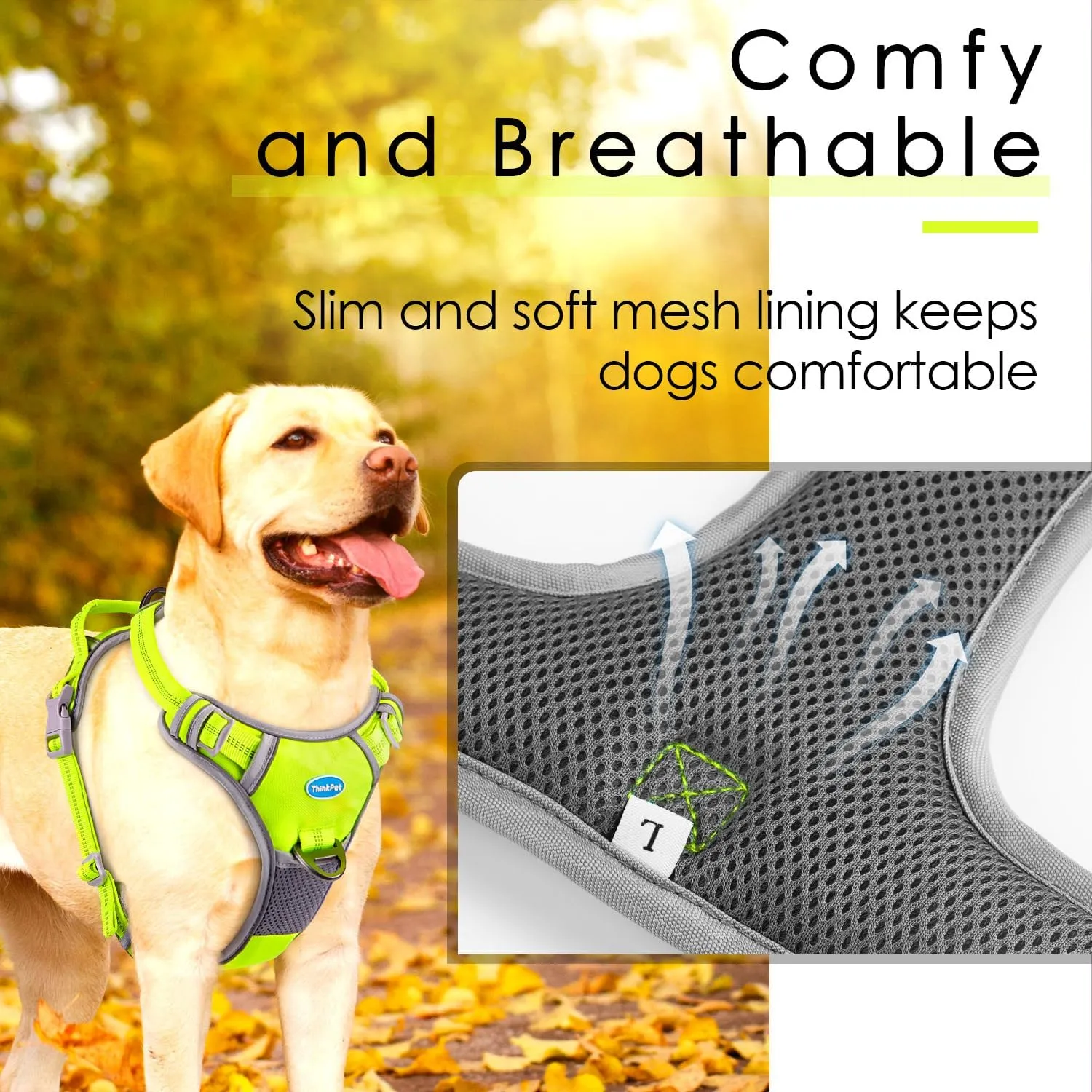 ThinkPet No Pull Harness Breathable Sport Vest with Handle-Dog Harnesses Reflective Adjustable for Medium Large Dogs