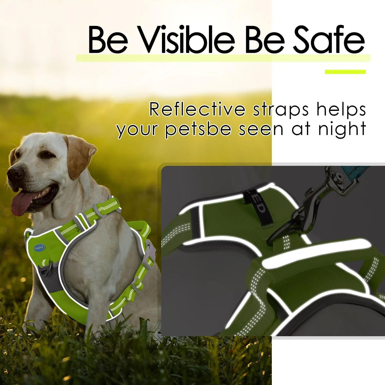 ThinkPet No Pull Harness Breathable Sport Vest with Handle-Dog Harnesses Reflective Adjustable for Medium Large Dogs