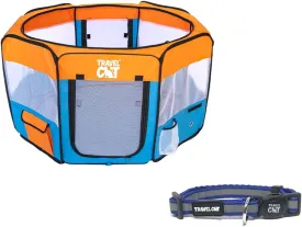 Travel Cat Portable Cat Tent with Blue Breakaway Cat Collar - Foldable Outdoor Pet Playpen with Adjustable Safety Collar for Cats and Small Pets