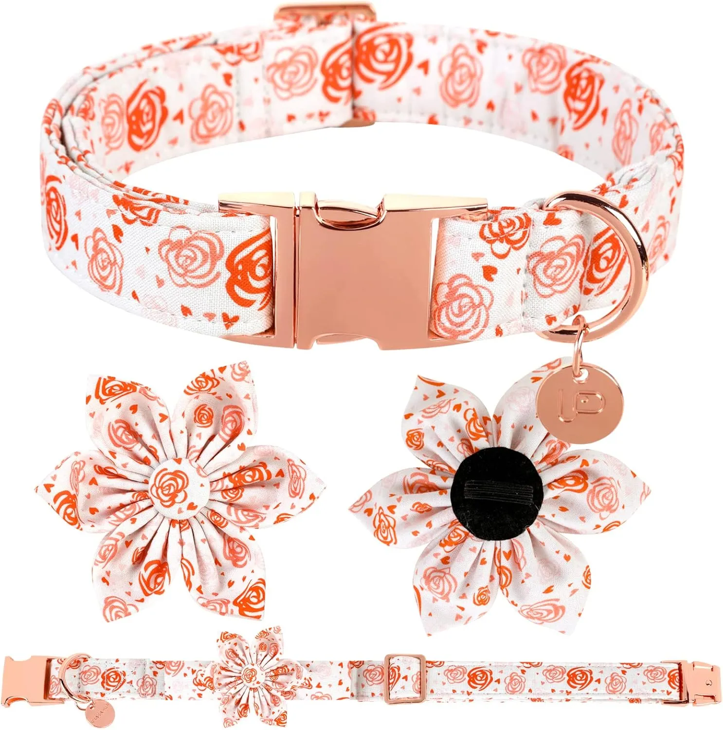 UP URAR PUP Valentine's Dog Collar With Flower for Puppy Girl Dog or Cat, Gift Collar With Metal Buckle, Wedding Dog Collar, White, XS