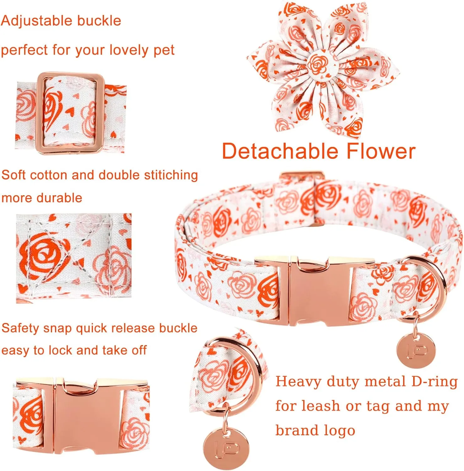 UP URAR PUP Valentine's Dog Collar With Flower for Puppy Girl Dog or Cat, Gift Collar With Metal Buckle, Wedding Dog Collar, White, XS
