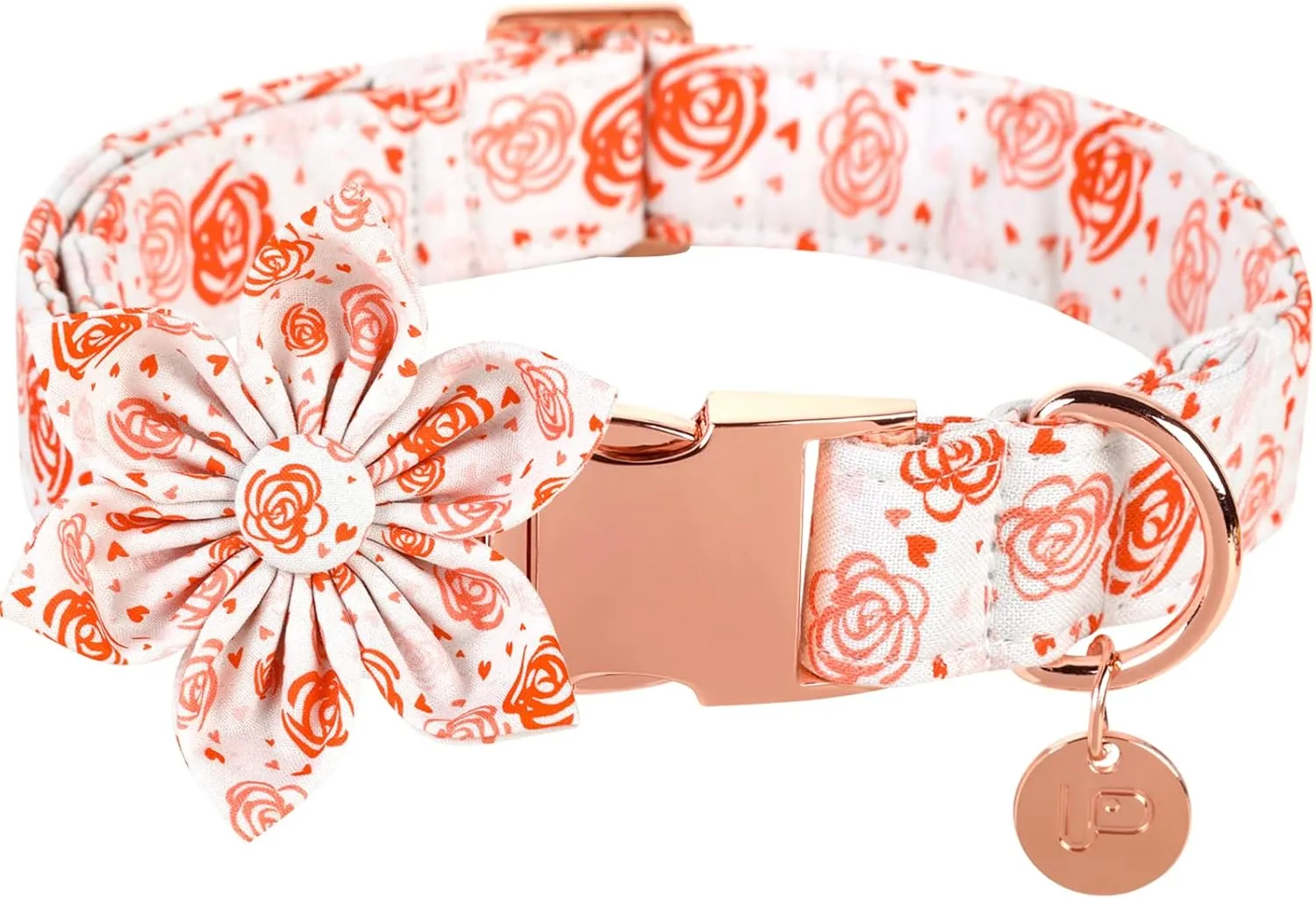 UP URAR PUP Valentine's Dog Collar With Flower for Puppy Girl Dog or Cat, Gift Collar With Metal Buckle, Wedding Dog Collar, White, XS