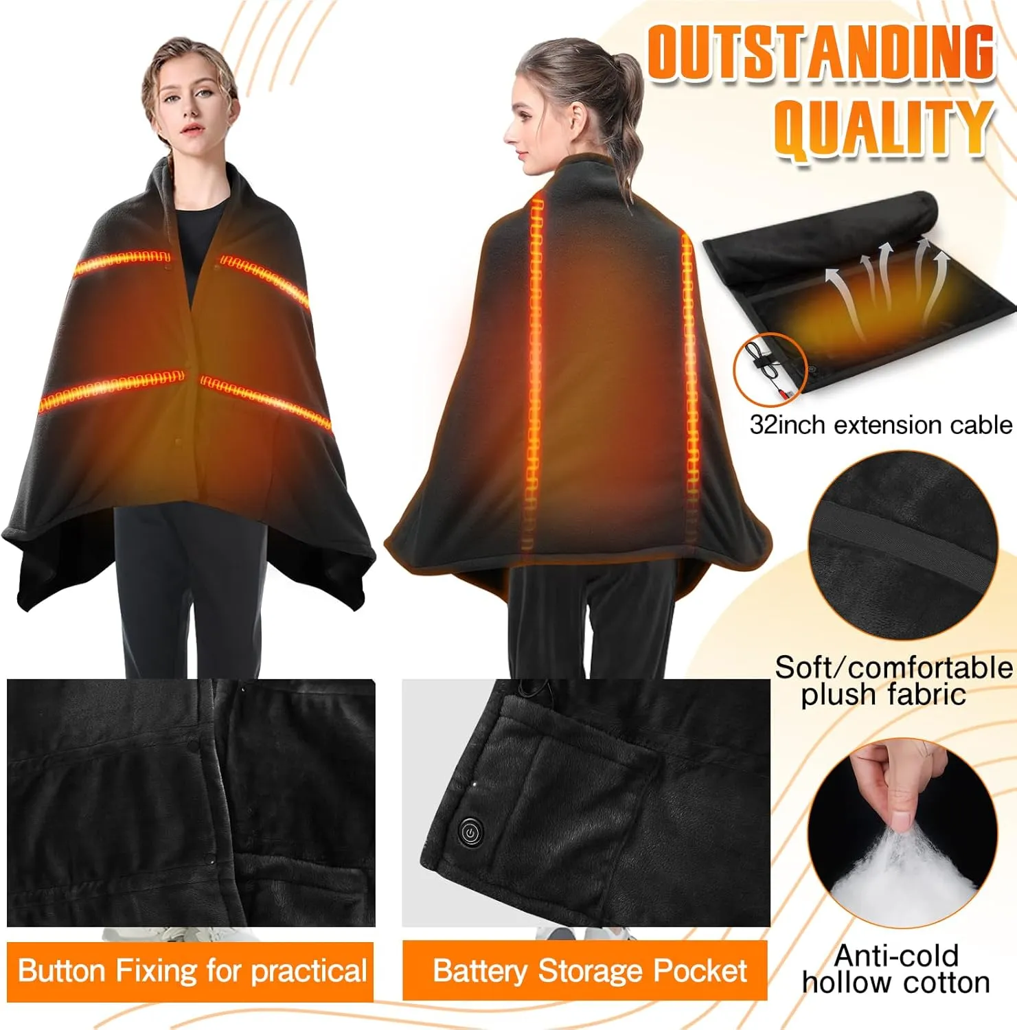 USB Heated Blanket Battery Operated - Upgrade Portable Electric Blanket Rechargeable Cordless Heating Throw (Battery Not Included)