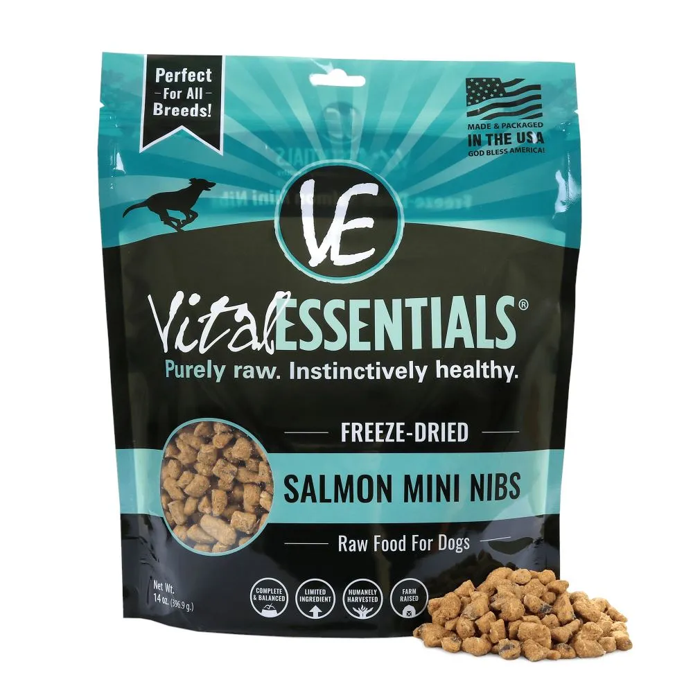 Vital Essentials Freeze Dried Grain Free Salmon Mini Nibs Entree for Dogs Food
