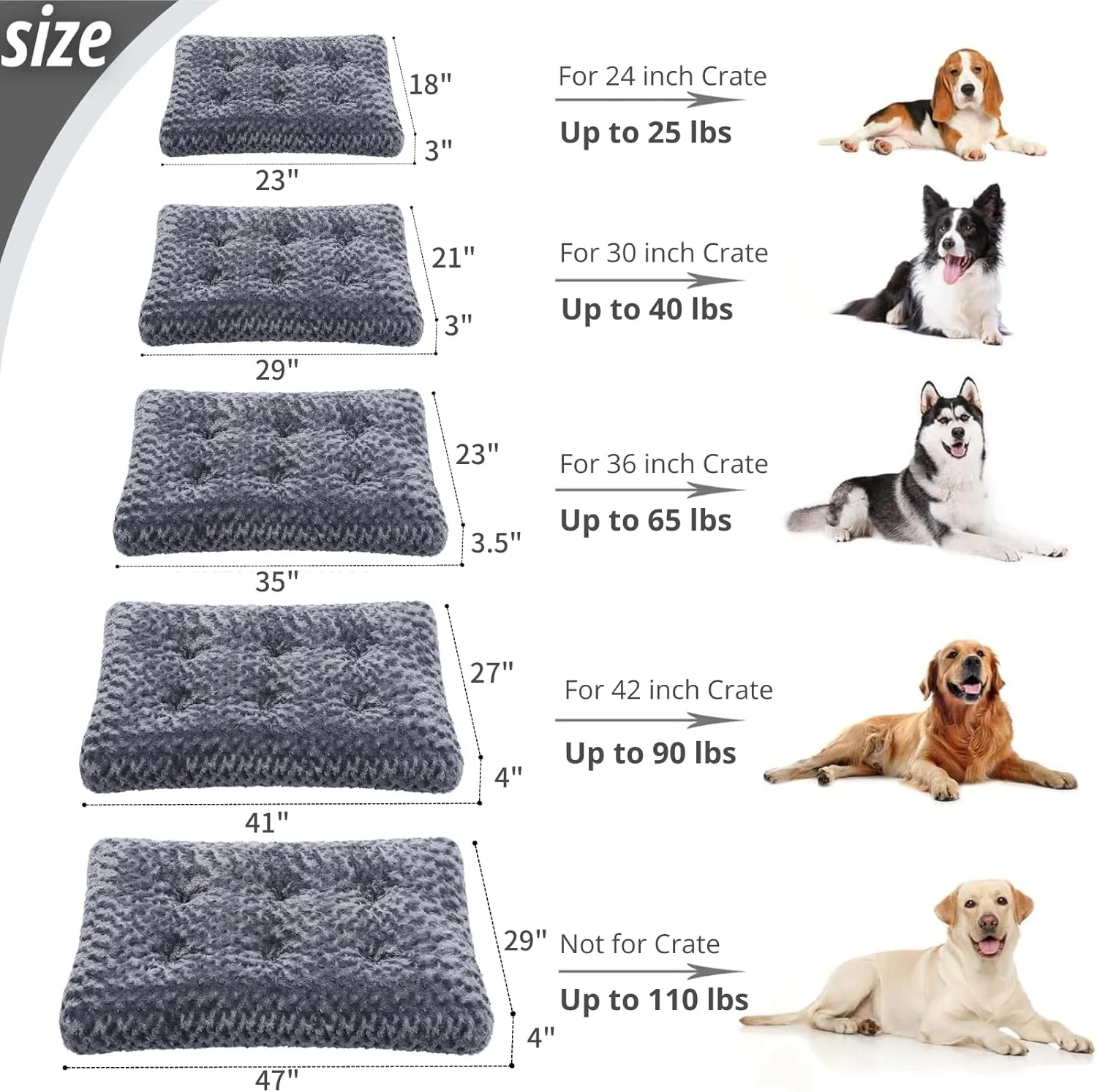 Washable Dog Bed Deluxe Plush Dog Crate Beds Fulffy Comfy Kennel Pad Anti-Slip Pet Sleeping Mat (41.0" L x 27.0" W x 4.0" Th)
