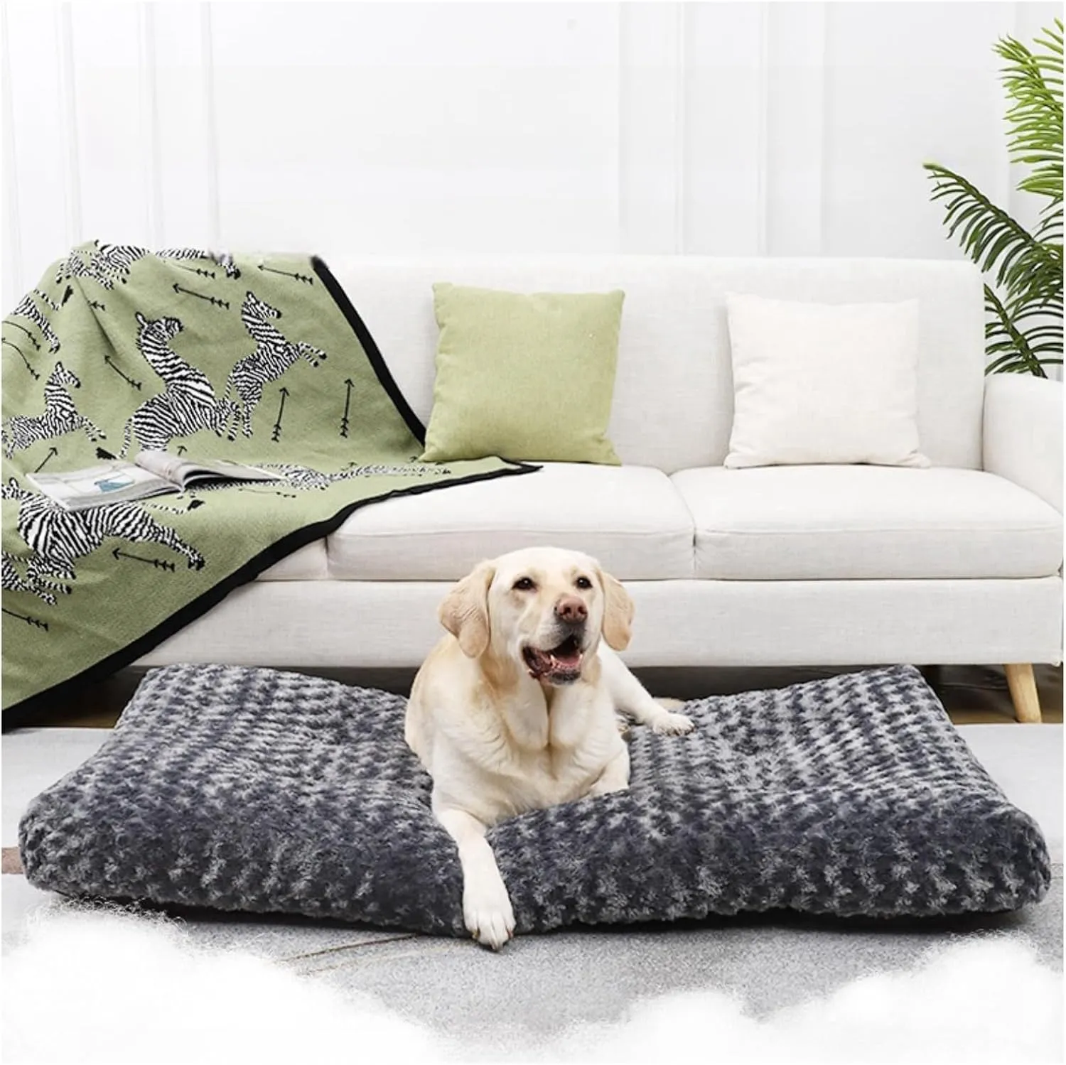 Washable Dog Bed Deluxe Plush Dog Crate Beds Fulffy Comfy Kennel Pad Anti-Slip Pet Sleeping Mat (41.0" L x 27.0" W x 4.0" Th)