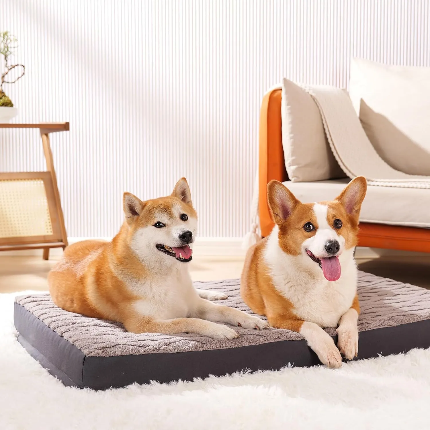 Waterproof Dog Crate Bed - Soft Fluffy Memory Foam Dog Bed with Anti-Slip Bottom, Machine Washable Squishmallow Pet Bed for Large Dogs, 36"x27"x3.5", Grey