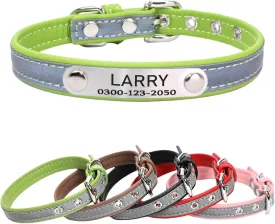 Yonsbox Custom Personalized Reflective Cat Dog Collar with Name Plate Engraved Cute Green Puppy Kitten Dog Cat Collars for Male Female Boy Girl Small Medium Large Cats Dogs